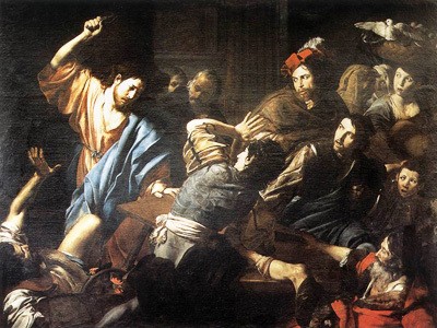 Jesus whipping the money changers